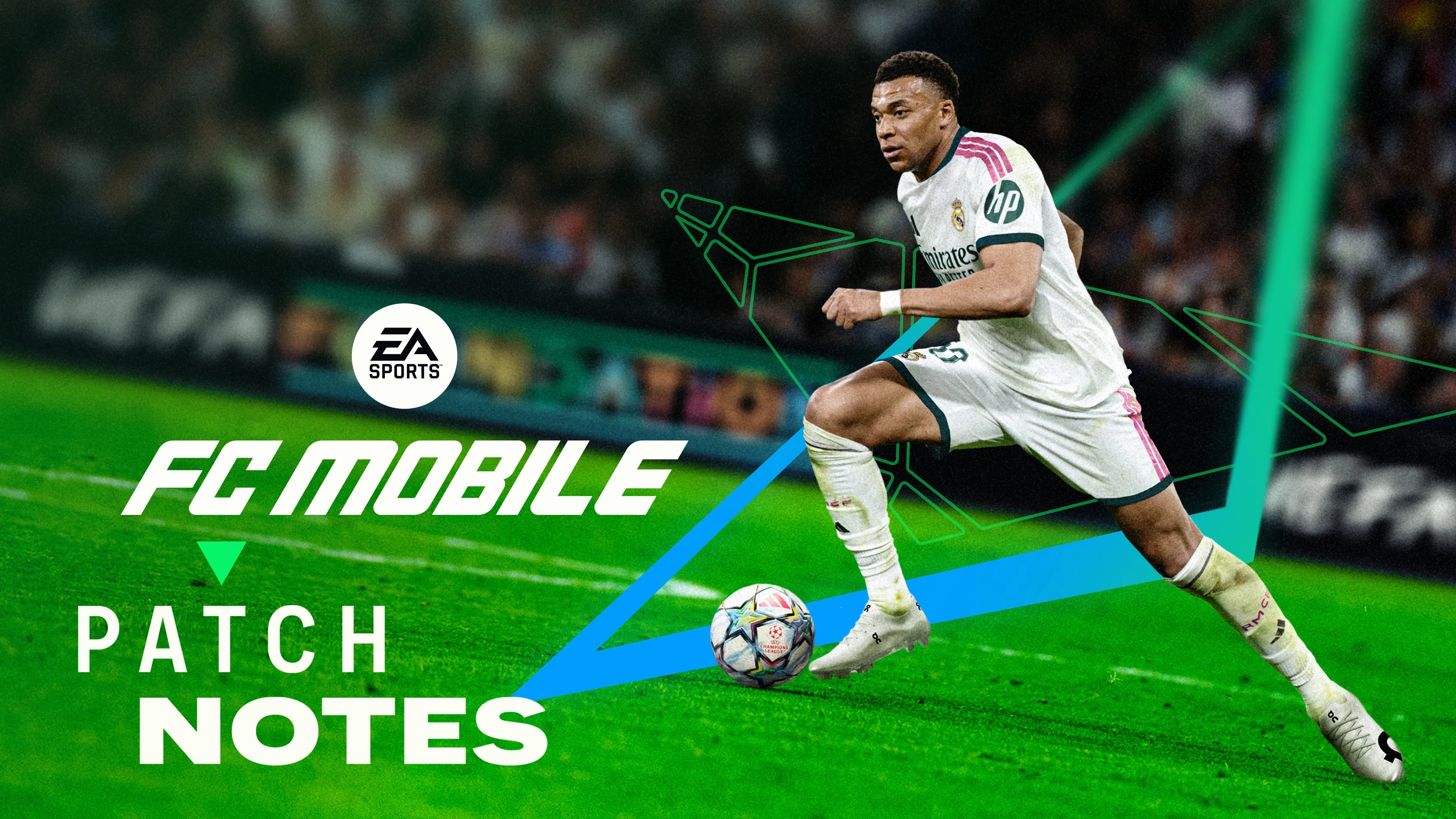FC Mobile Yıl Dönümü arka planında Kylian Mbappé topa vuruyor