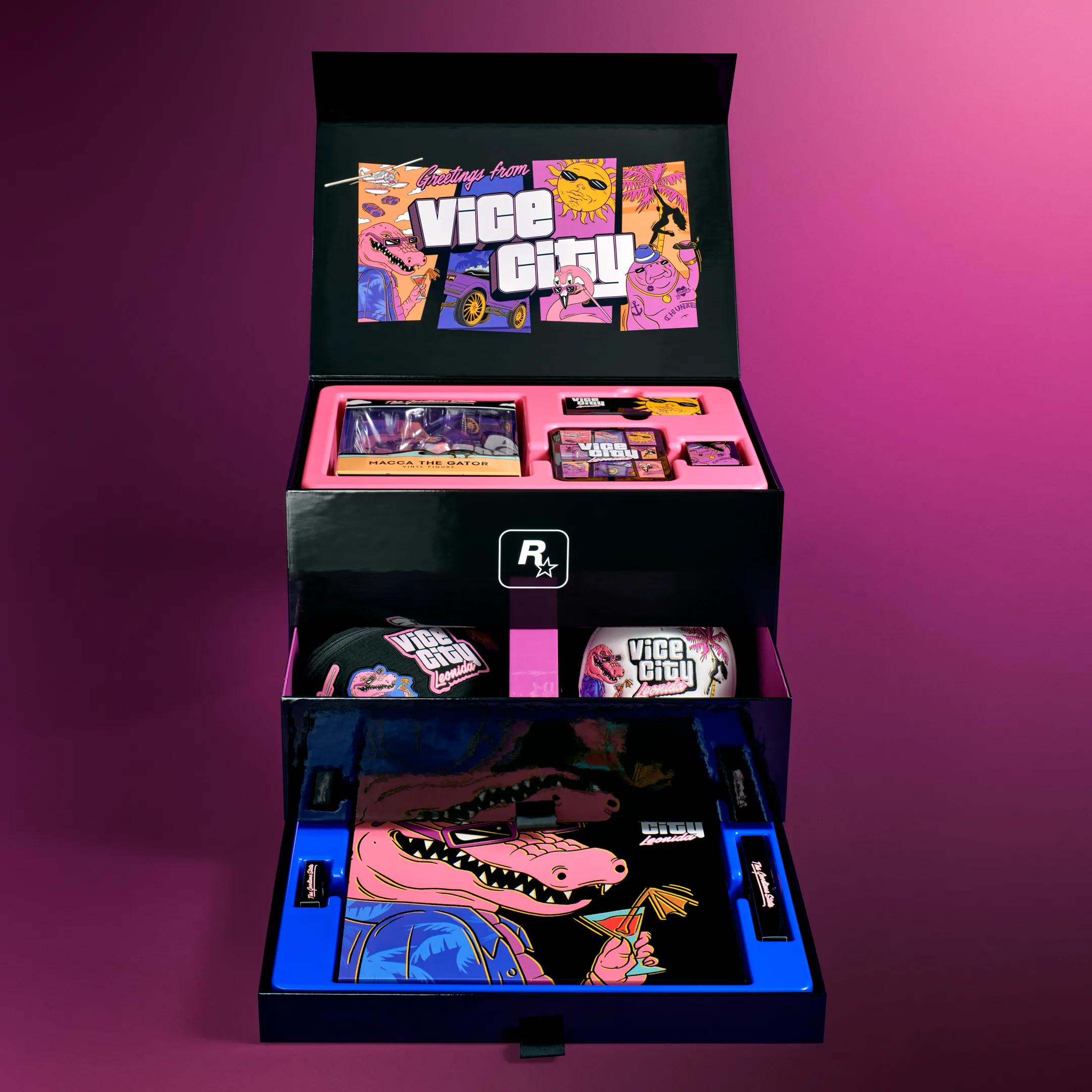 GTA 6 Goodtime State Vice City Collection kutusunun açık hali ve içindeki tüm koleksiyon ürünleri