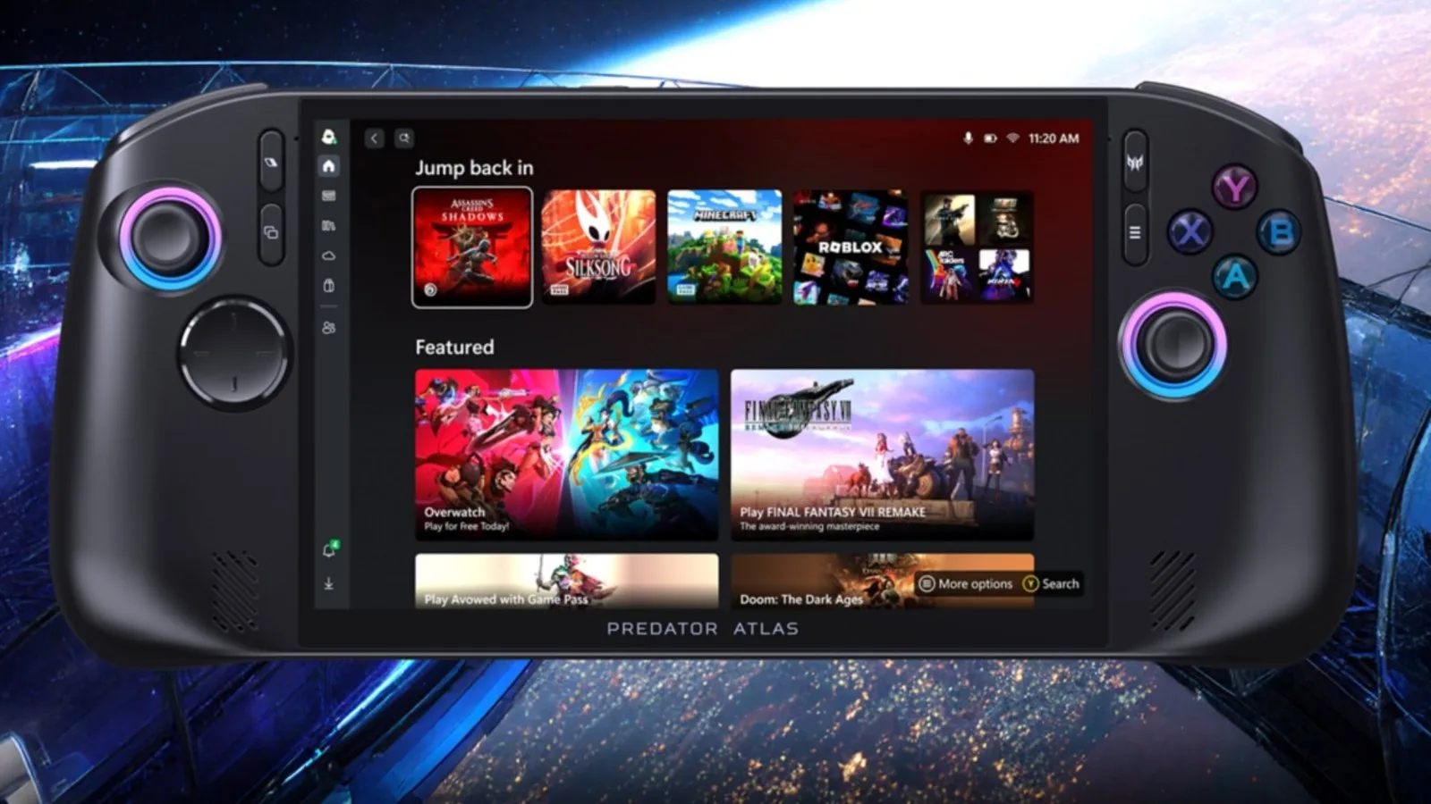 Acer Predator Atlas 8 el konsolu, ekranda oyun kütüphanesi