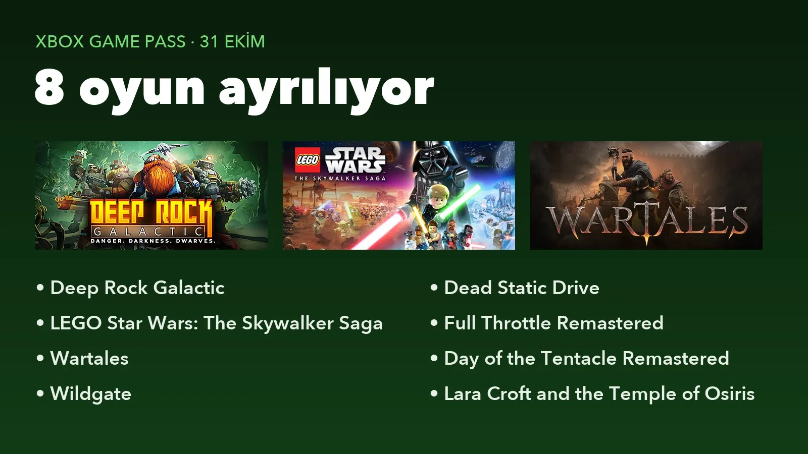 Xbox Game Pass'ten 31 Ekim'de ayrılacak sekiz oyun: Deep Rock Galactic, LEGO Star Wars: The Skywalker Saga, Wartales ve diğerleri
