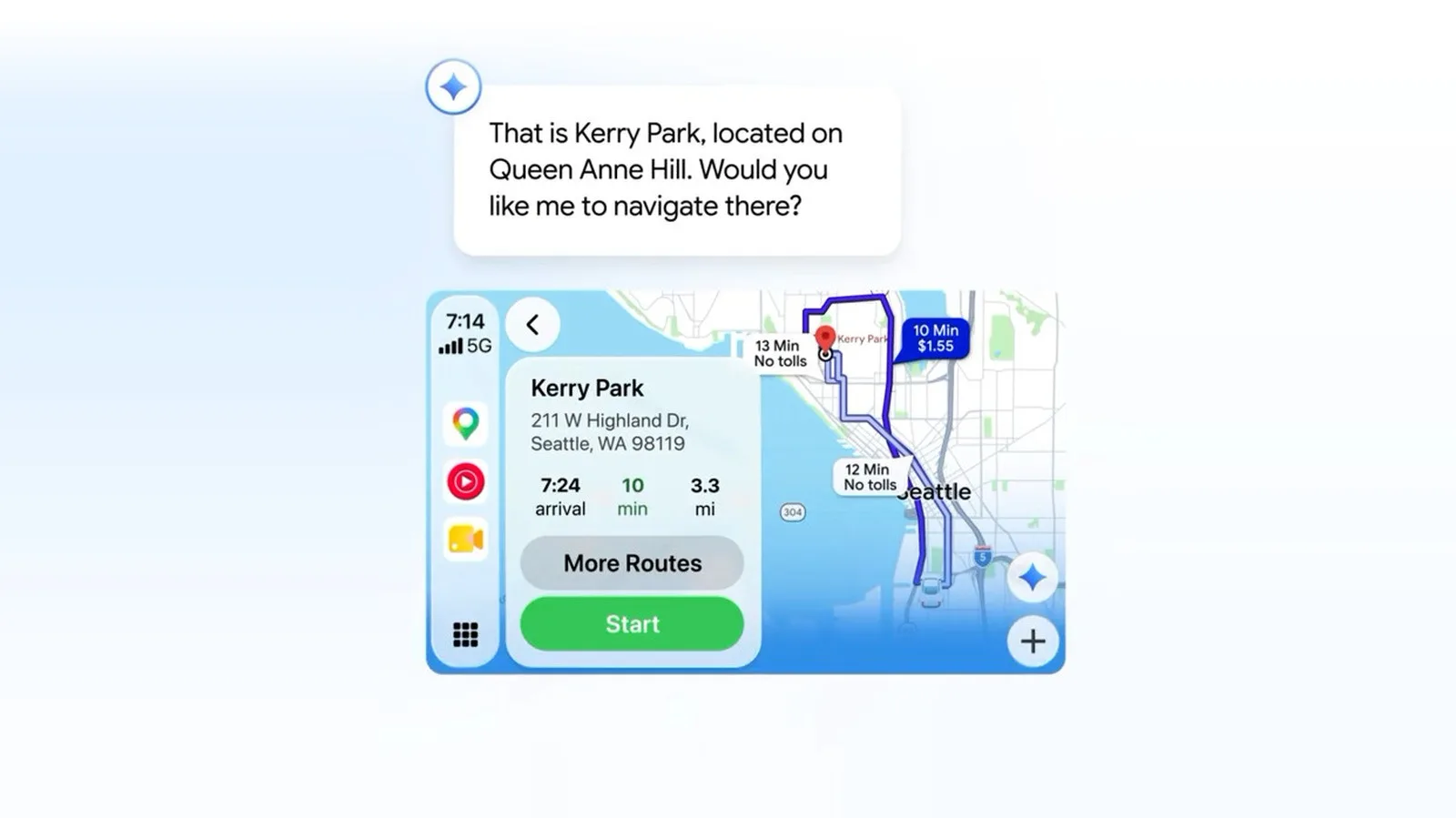 CarPlay'de Google Maps içinde Gemini ile ücretli yolsuz rota önerisi
