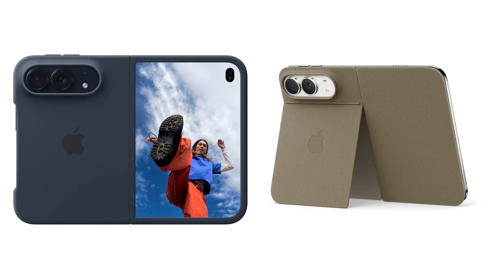Lacivert iPhone Duo Kılıfı ile Vizon Grisi iPhone Duo için Stantlı Folio yan yana
