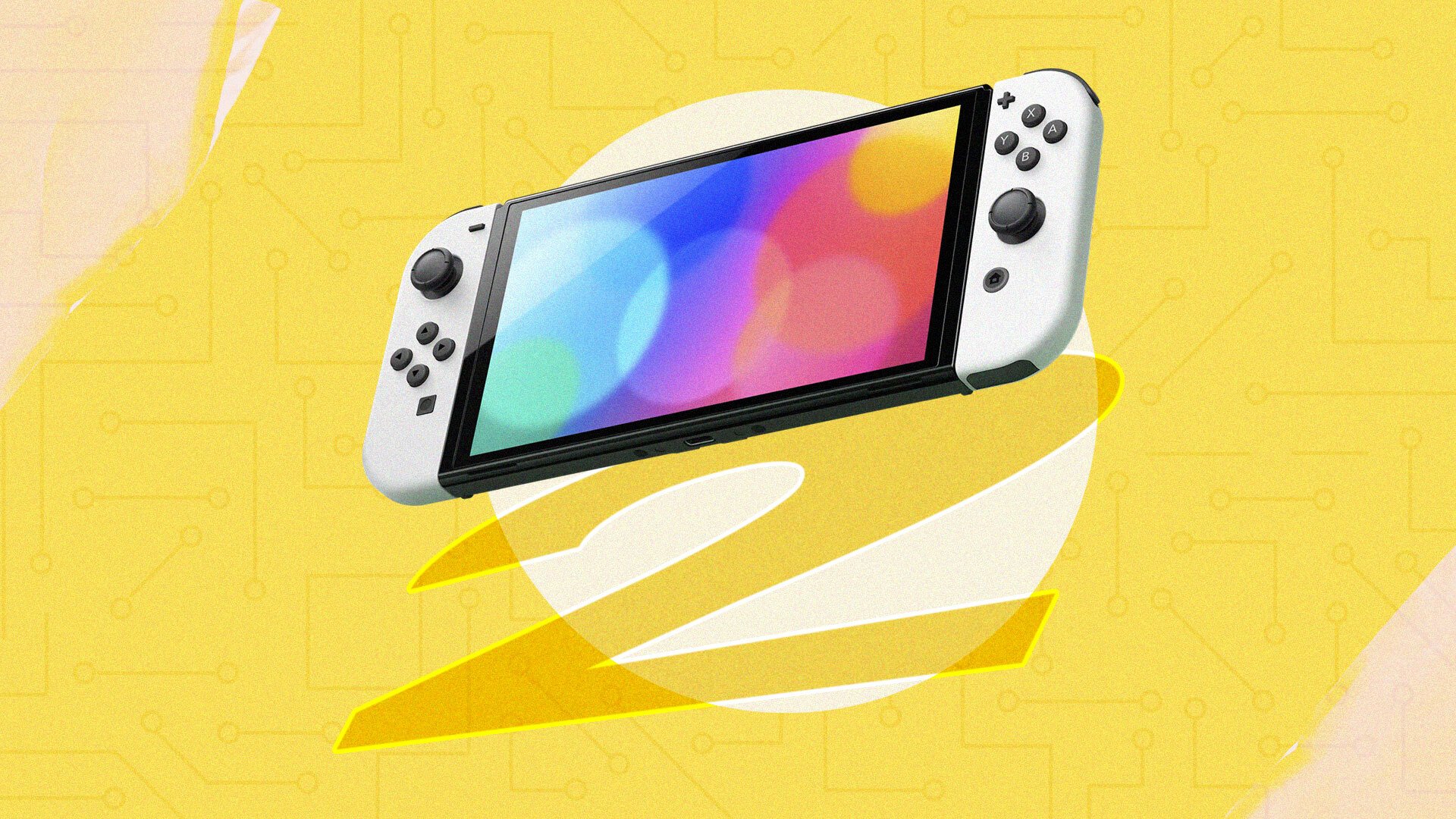 Modern digital artwork of the Nintendo Switch 2 highlighting Amiibo support and NFC technology.