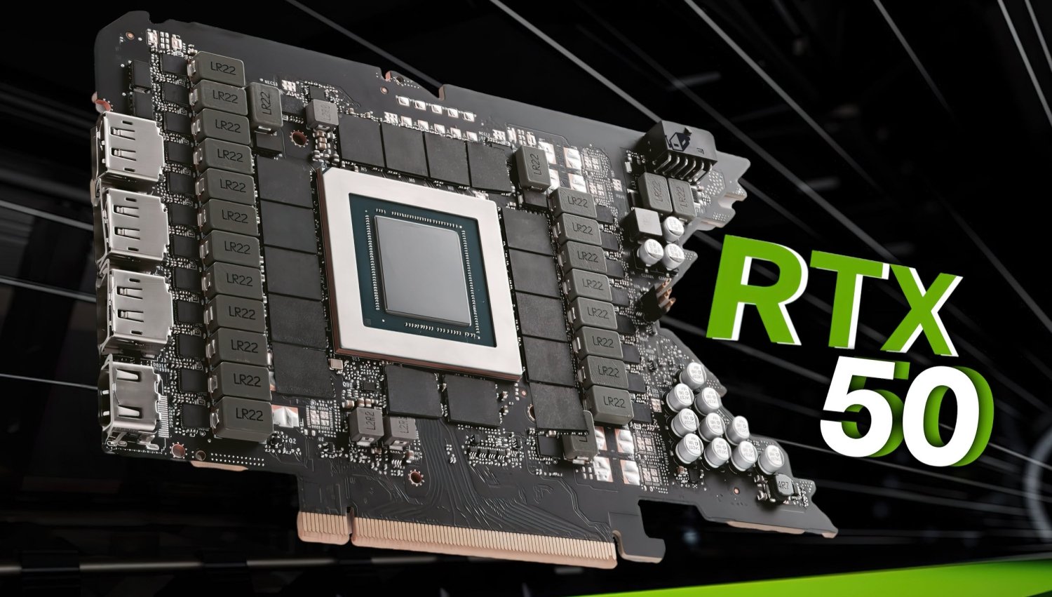 A modern visual representation of NVIDIA GeForce RTX 5090 featuring Blackwell GPU issues, showcasing a futuristic design with circuit patterns and tech elements.