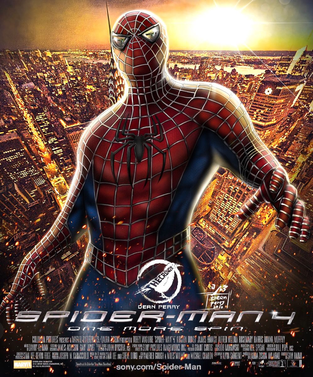 Modern artwork of Spider-Man 4 featuring Sadie Sink and Tom Holland in a futuristic cityscape.