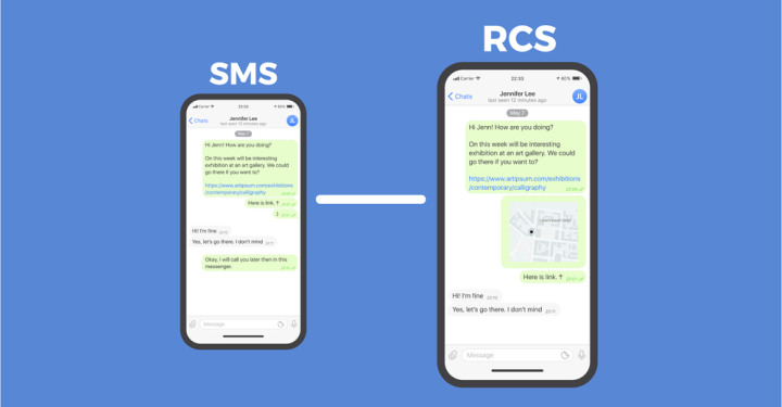 Visual representation of RCS end-to-end encryption illustrating enhanced messaging security with a modern and technological design.