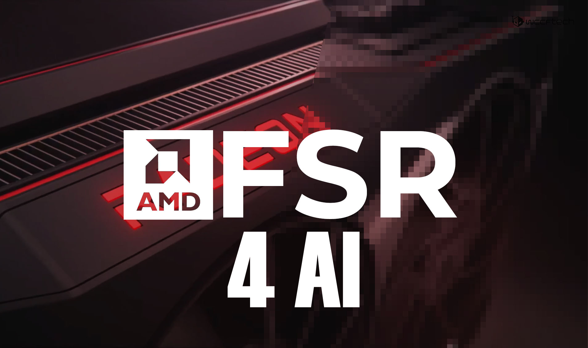 Futuristic digital art illustrating AMD FSR 4 technology launch with RX 9070 GPU and innovative gaming elements.