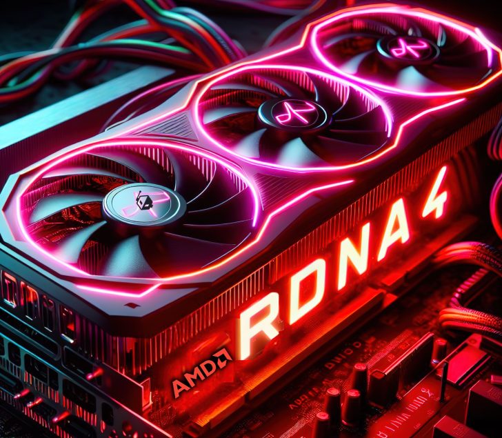 A modern and aesthetic representation of the AMD RDNA 4 GPU emphasizing technology and innovation.