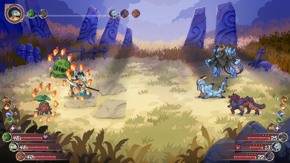 An illustration of the roguelite monster-taming game Aethermancer, showcasing vibrant environments and dynamic creature battles.