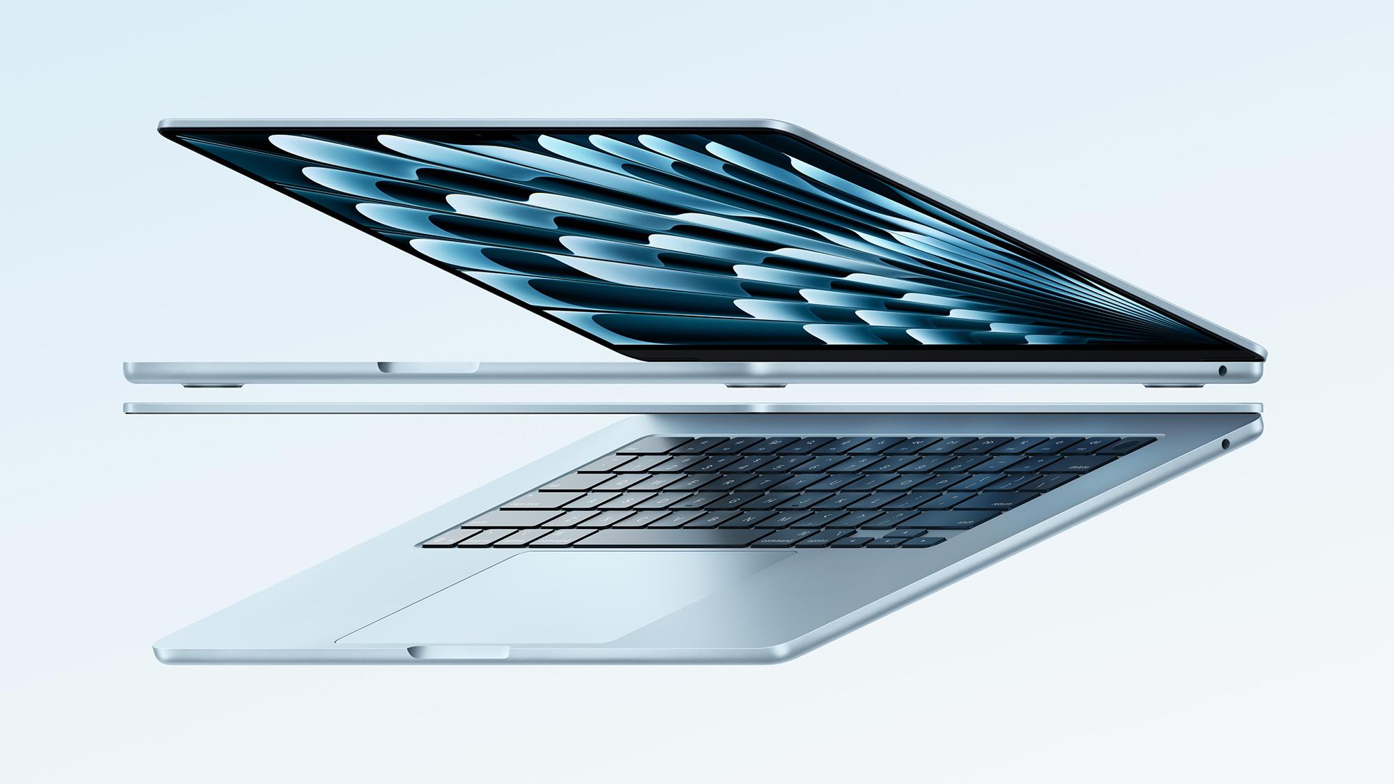 High-quality digital illustration of the M4 MacBook Air with performance test graphs, suitable for tech blogs and social media.