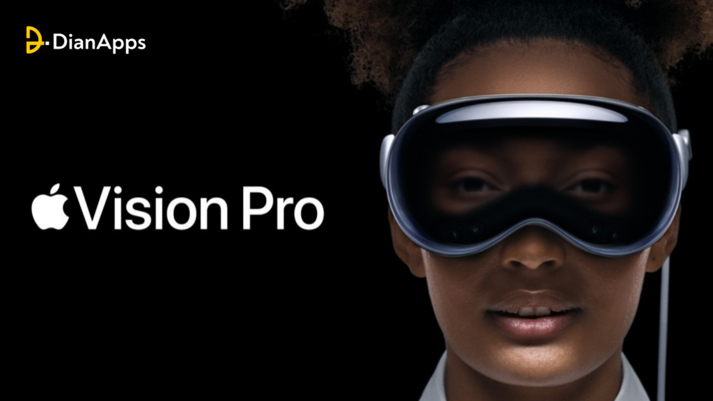 A high-quality modern visual of Apple Vision Pro highlighting new AI updates in a futuristic setting.