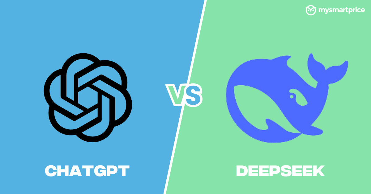 A modern visual comparison of ChatGPT and DeepSeek AI models, highlighting their unique features and technological aspects.