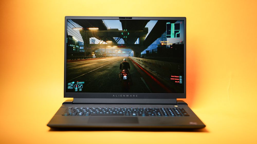 High-quality image of a modern RTX 5090 laptop in a stylish workspace, showcasing its premium design and futuristic features.