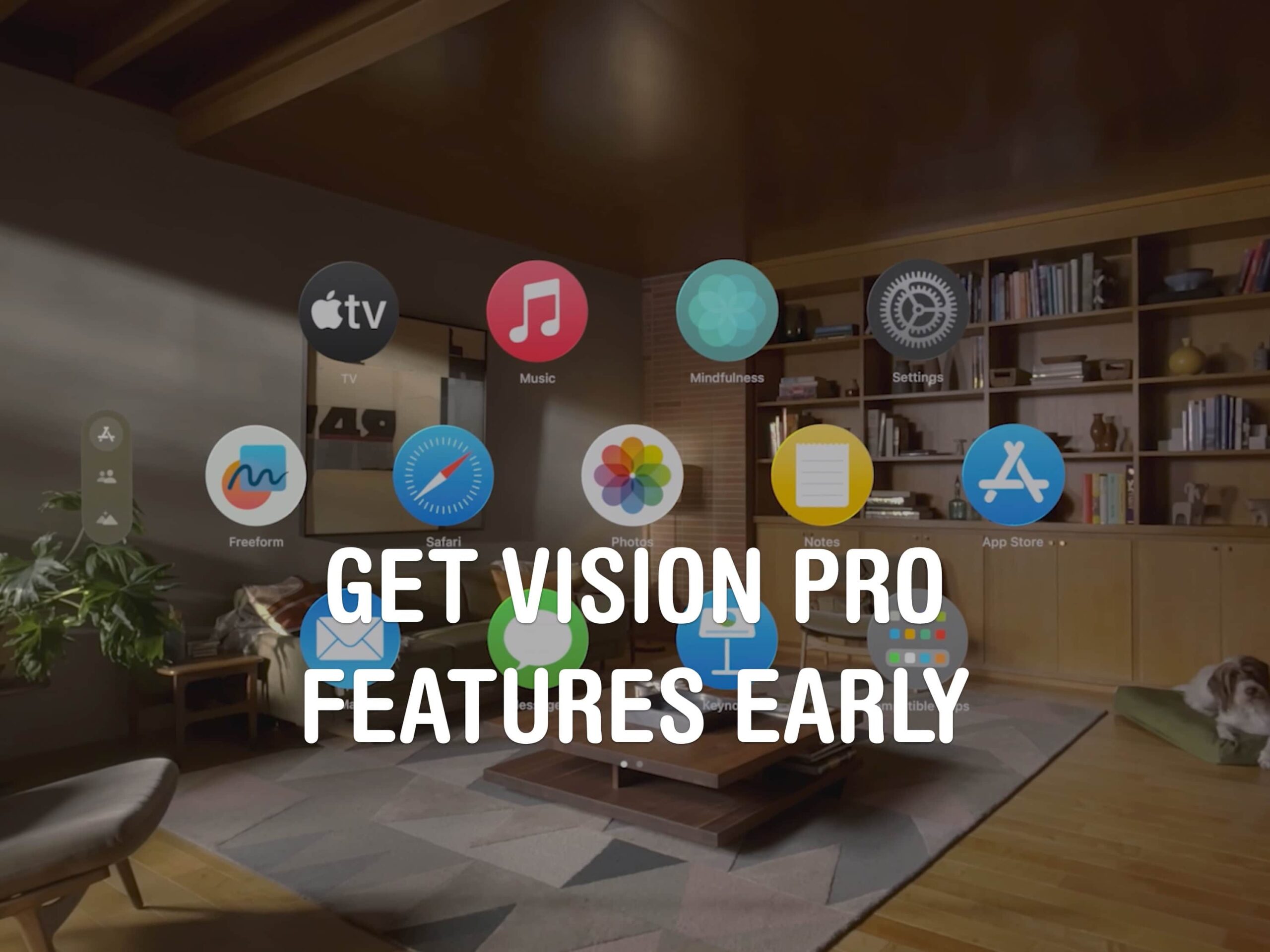 A modern and aesthetic visual showcasing the features of visionOS 2.4 beta, highlighting technology and innovation.