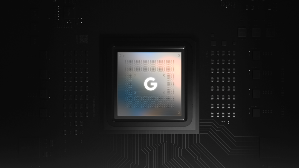 Futuristic representation of the Tensor G5 processor with Pixel 10 series devices, emphasizing technology and high performance.