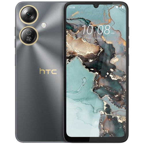 HTC Wildfire E5 Plus smartphone showcasing its modern design and features.