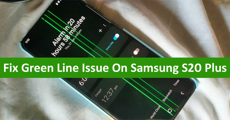 An artistic representation of the Samsung green line issue affecting Galaxy models, with a modern and tech-inspired design.