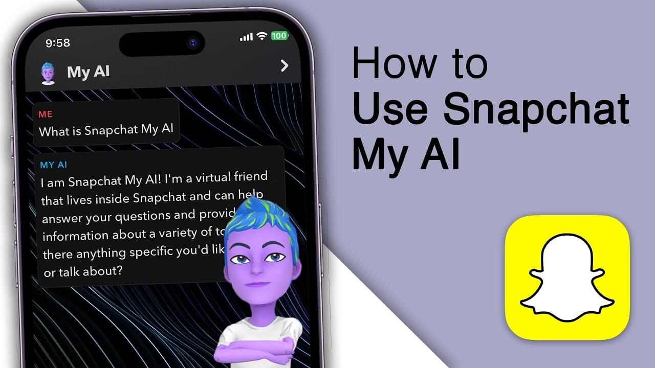 A modern and aesthetic representation of Snapchat's artificial intelligence with virtual pets and creative lenses.