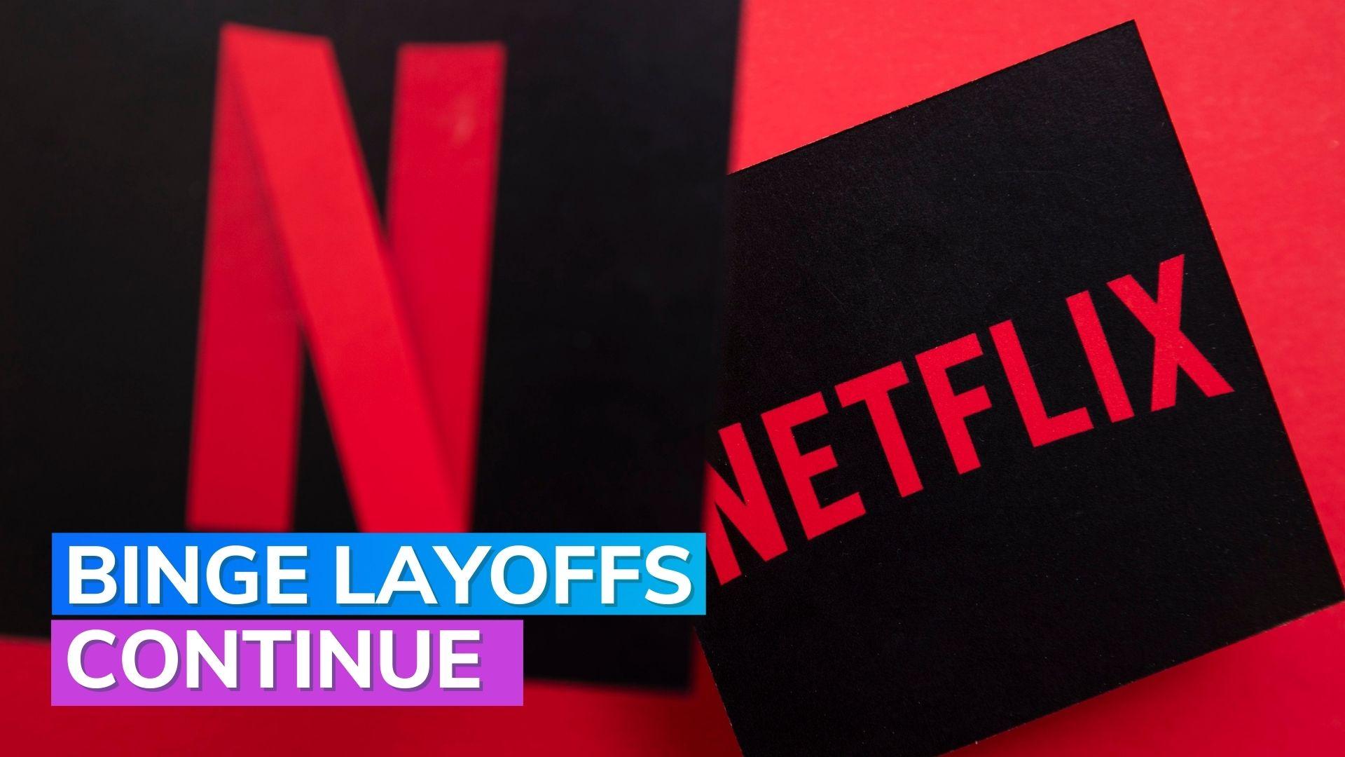 A modern illustration depicting Netflix layoffs and changes at Night School Studio, featuring abstract shapes and a technological aesthetic.