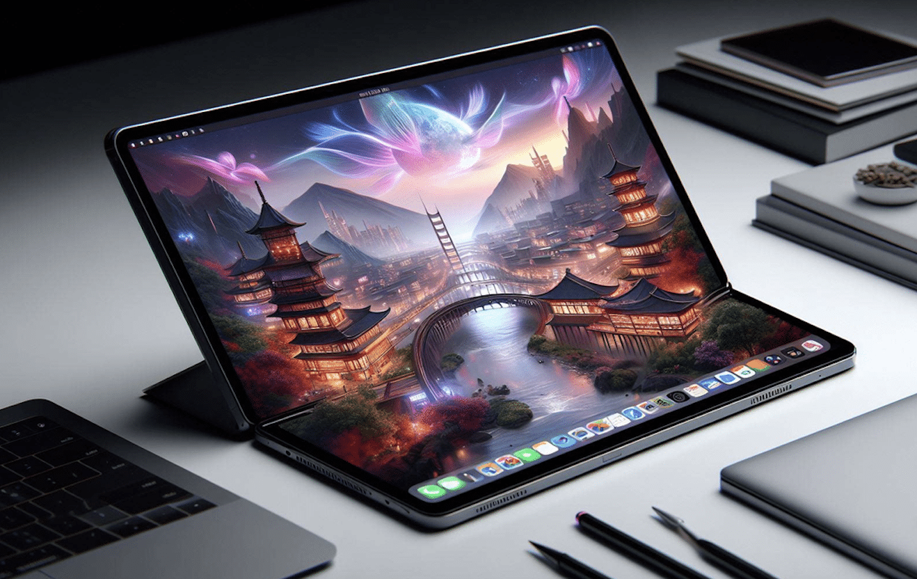 A modern MacBook Pro with M5 chip showcased in a stylish workspace, emphasizing its sleek design and advanced technology.