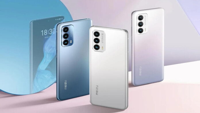 Futuristic Meizu 22 smartphone showcased at MWC 2025 with vibrant colors and high-tech ambiance.