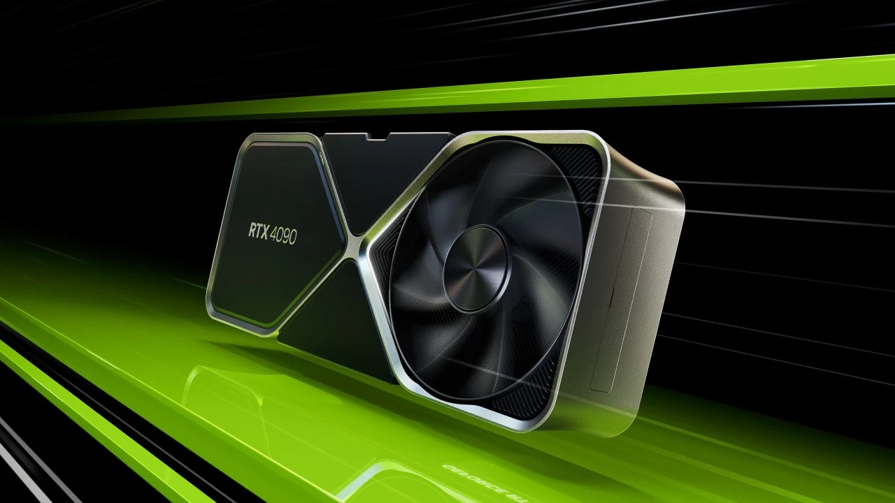 NVIDIA RTX 5080 graphics card with performance test results and benchmarks displayed.