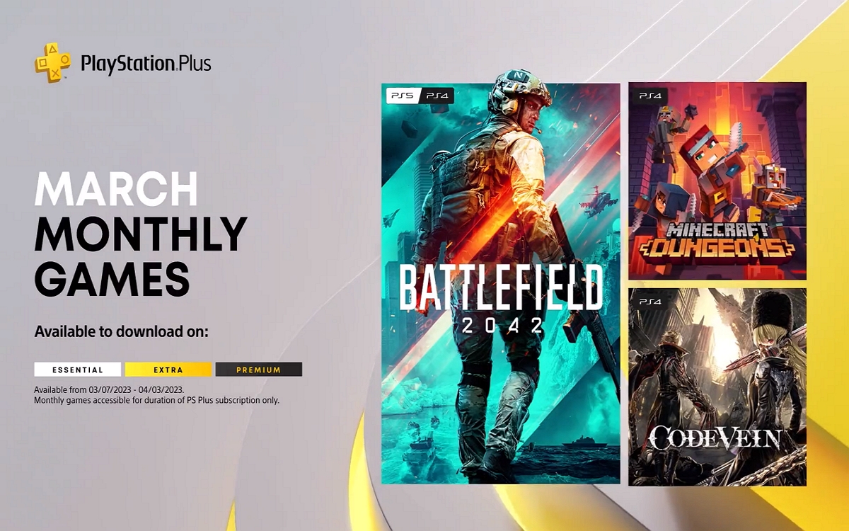 Announcement graphic for March 2025 PlayStation Plus games featuring modern design and vibrant colors.