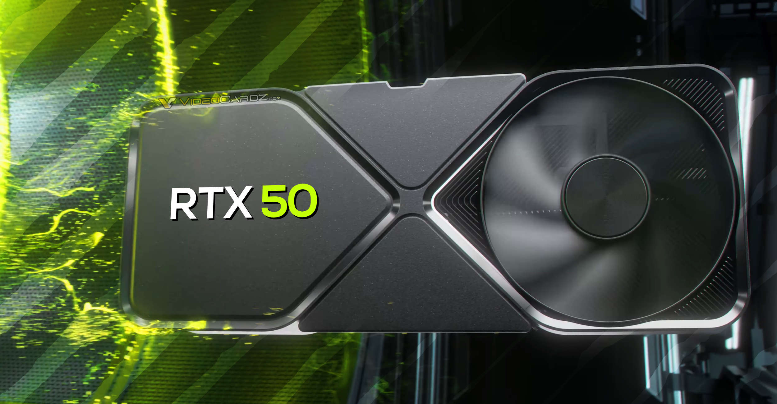 A modern digital artwork depicting NVIDIA RTX 50 GPU stock status and market strategy with futuristic elements.