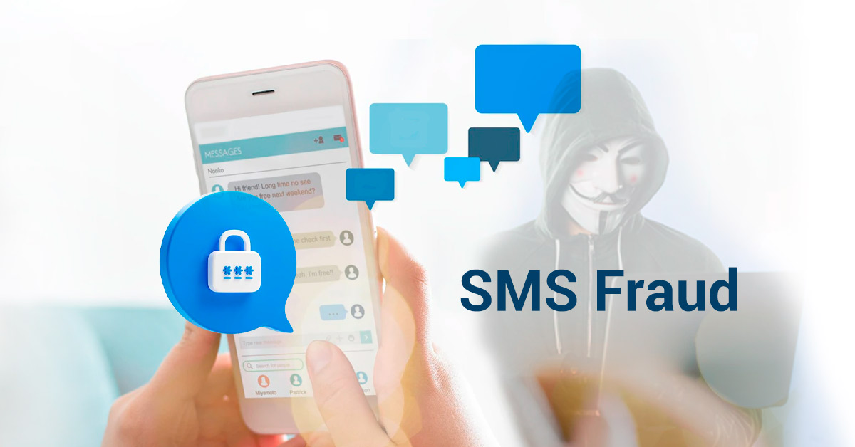 Illustration warning against SMS scams and fraud awareness.