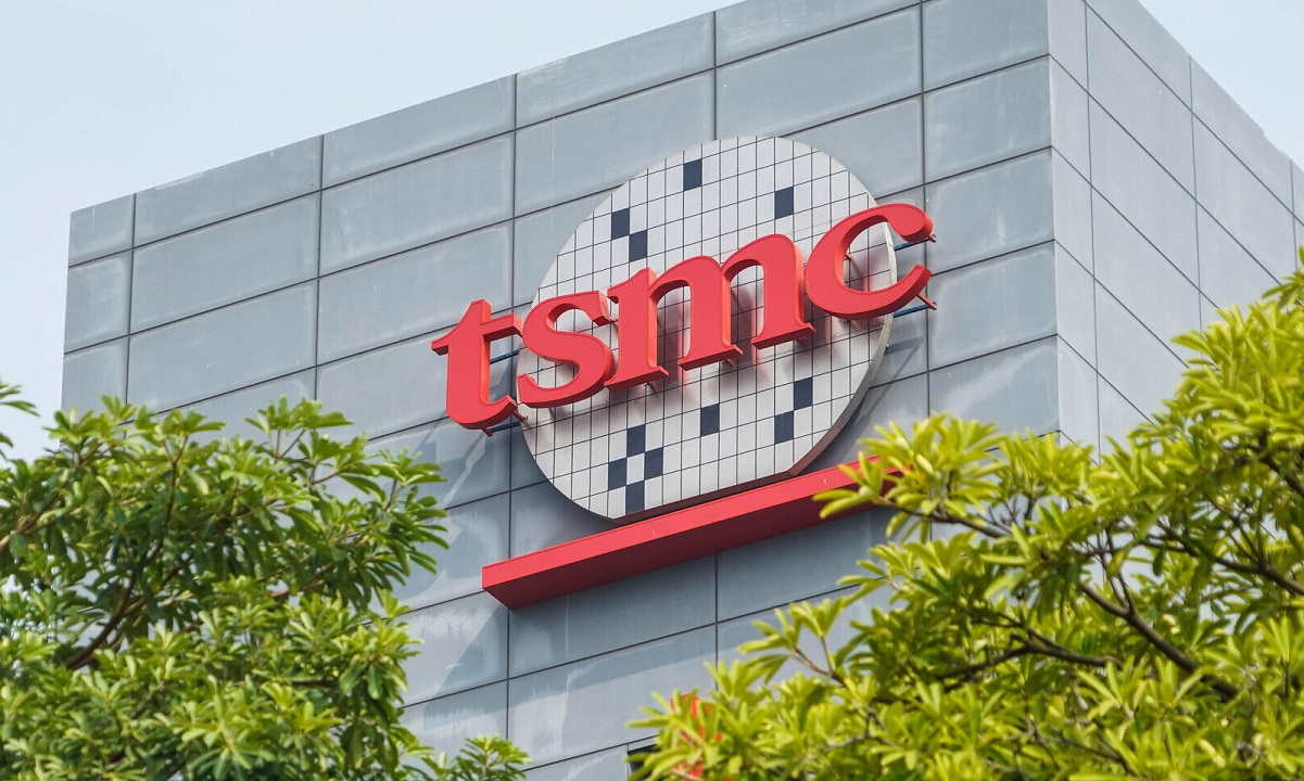 A modern and aesthetic representation of TSMC and its role in China-Taiwan relations, featuring futuristic cityscape and semiconductor elements.