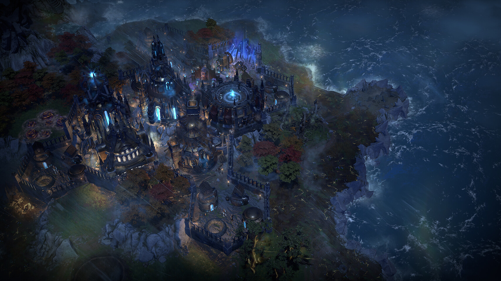 A vibrant fantasy landscape of the mysterious world Saiadha from ENDLESS Legend 2, featuring characters from diverse factions strategizing in an oceanic environment.