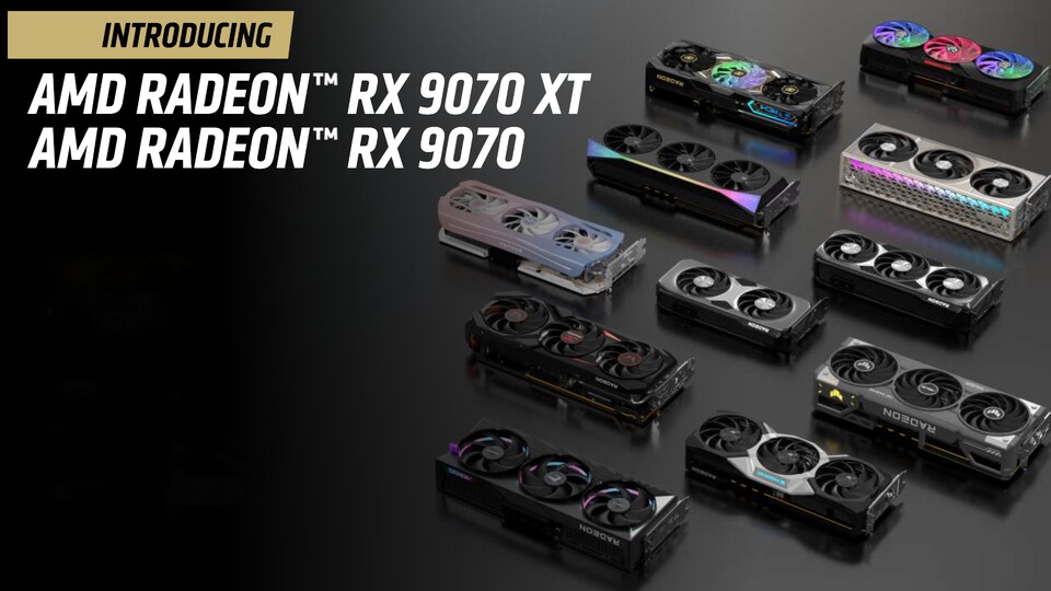 A modern artistic representation of the AMD Radeon RX 9070 XT graphics card showcasing its cooling technology and powerful performance.