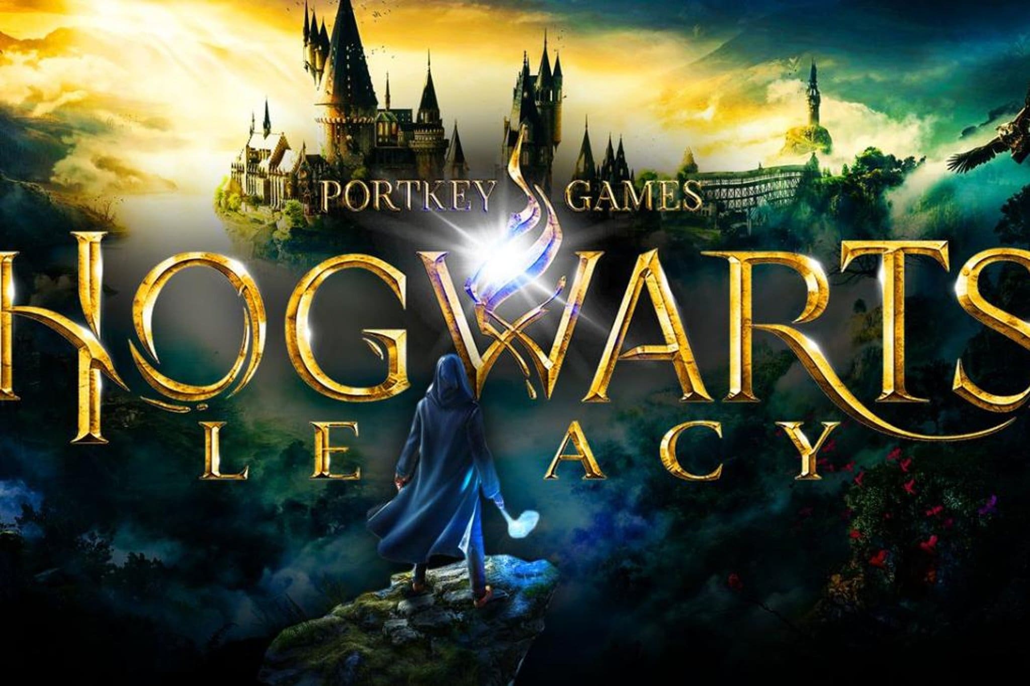 Digital artwork showcasing modding features in Hogwarts Legacy, with characters creating magical content in a vibrant Hogwarts-inspired environment.