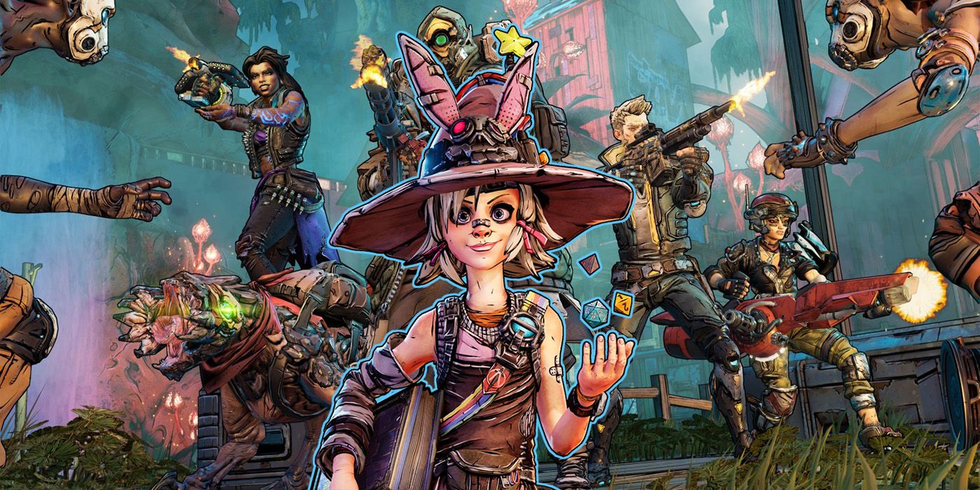 Exciting illustration for Borderlands 4 video game announcement, featuring characters and chaotic sci-fi landscape.