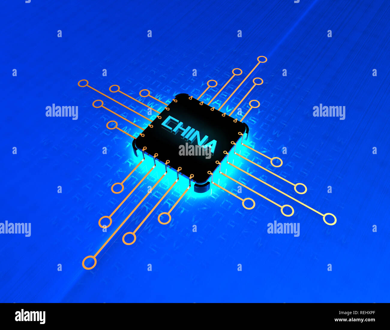 A modern visual representation of China's chip technology surpassing South Korea, featuring circuit boards and microchips in a futuristic design.