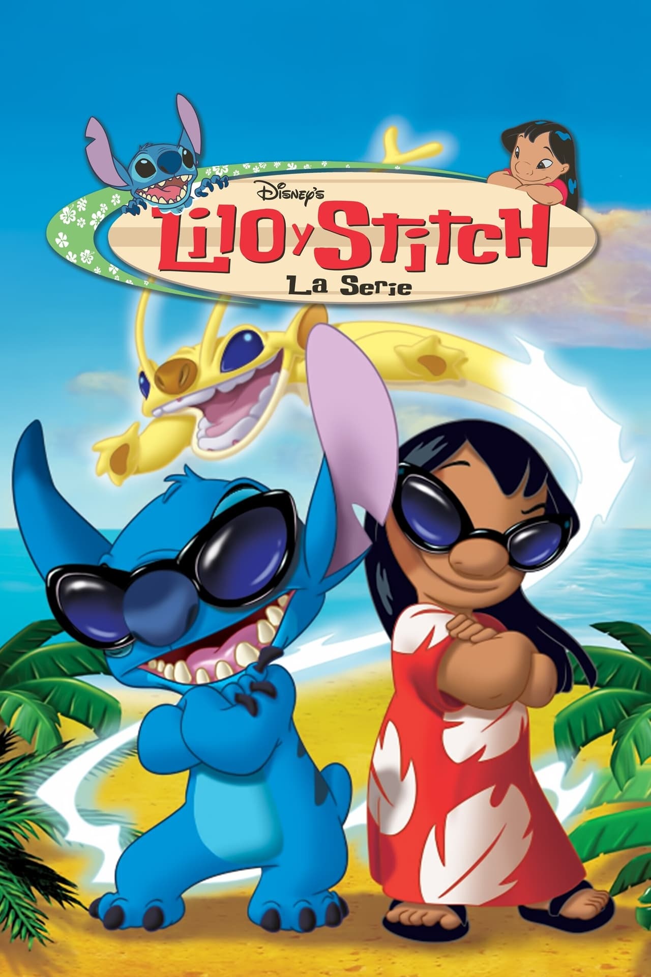 Modern artistic representation of Lilo & Stitch and its live-action remake featuring vibrant colors and a futuristic design.