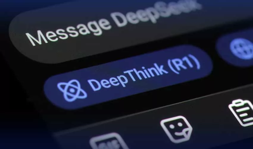 A modern and futuristic visual of the DeepSeek R2 AI Model, showcasing technological innovation with a vibrant and creative design.