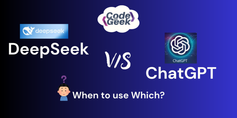 A modern visual comparison of ChatGPT and DeepSeek AI models, showcasing their technological features in a sleek and creative design.