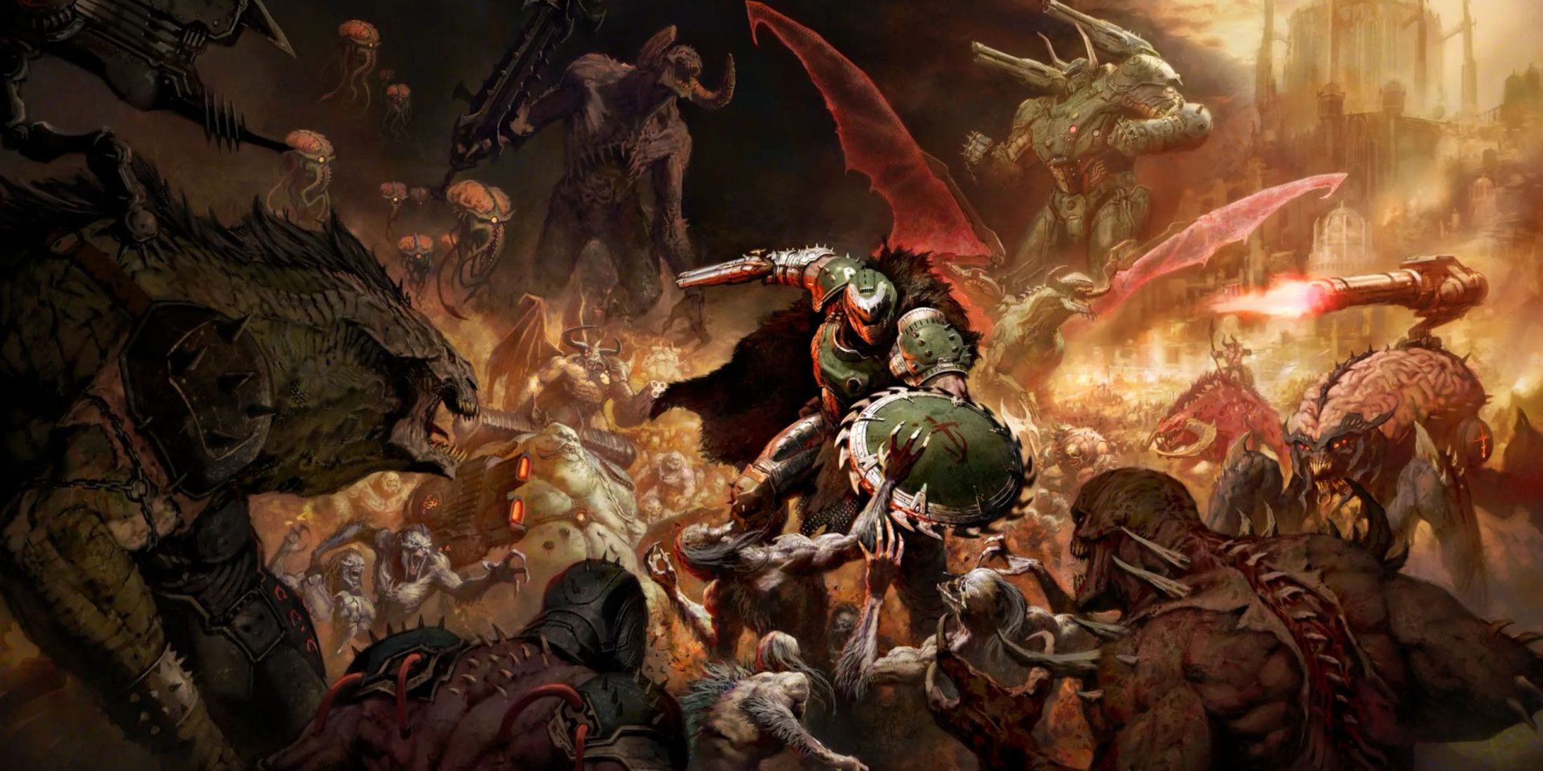 Promotional image for DOOM: Dark Ages featuring a dark fantasy warrior in a gothic landscape.