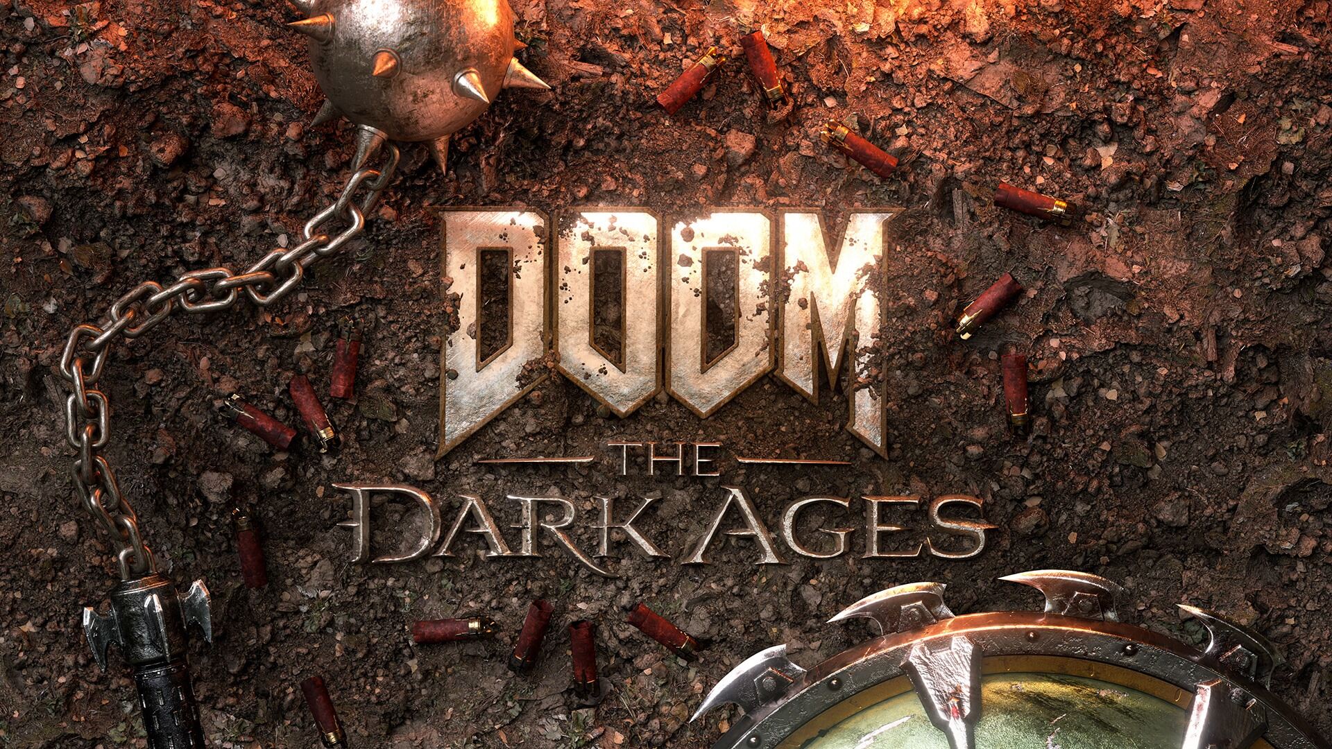 A modern and aesthetic visual representation of Doom: The Dark Ages and weaponless gameplay, showcasing a dark medieval atmosphere with advanced technology.