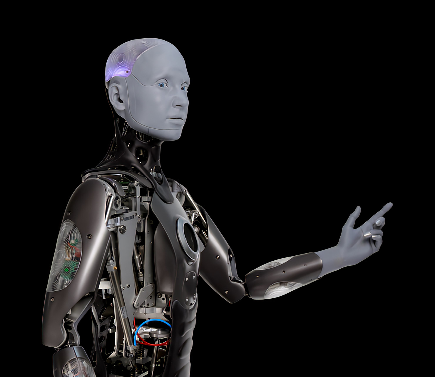 A humanoid robot assisting in household chores in a modern living room, showcasing advanced technology and a clean aesthetic.