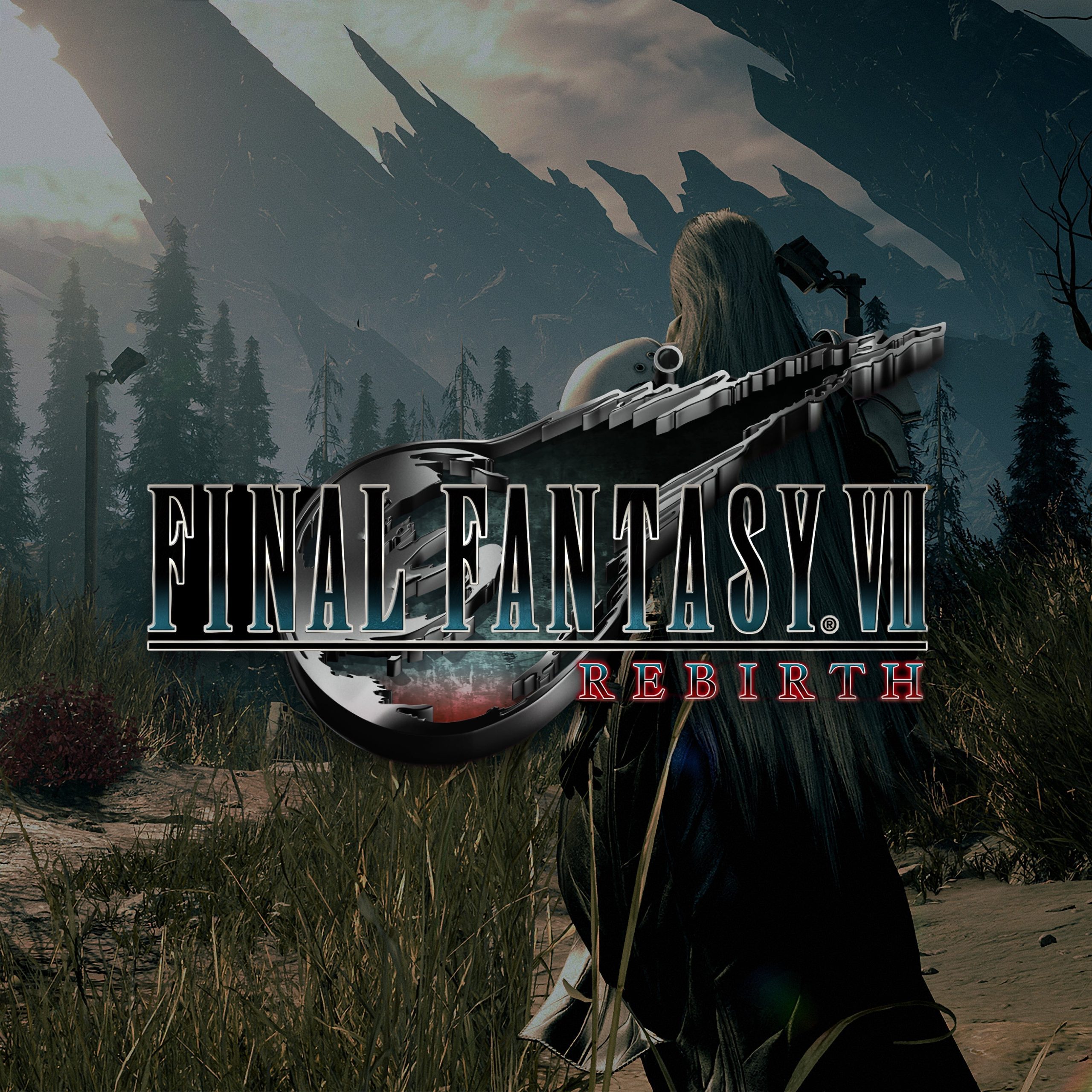 Promotional image for Final Fantasy VII Rebirth on PC featuring enhanced graphics and iconic characters in a fantasy landscape. Includes elements of NVIDIA DLSS and PC specifications.