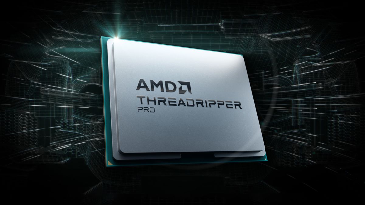 A futuristic representation of AMD Threadripper 9000 processors against the majestic Shimada Peak, highlighting technology and nature.