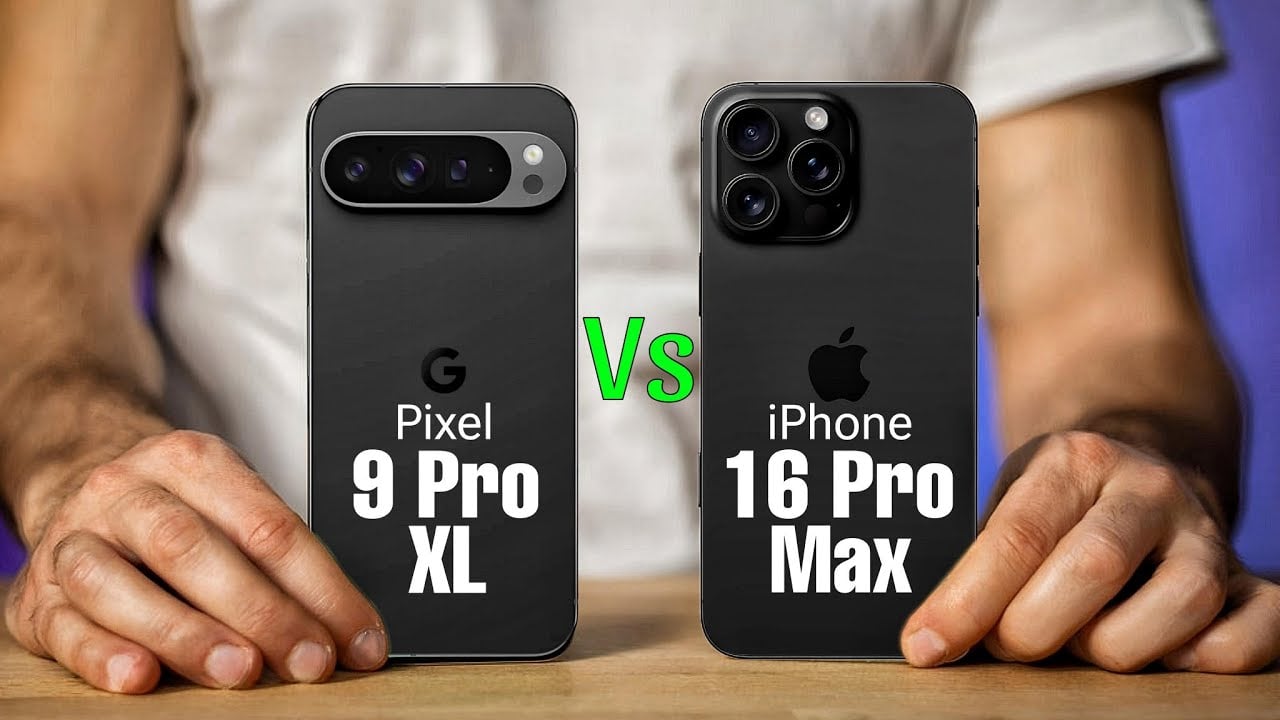 Aesthetic comparison of iPhone 16 Pro Max and Xiaomi 15 Ultra showcasing their features and design in a modern layout.