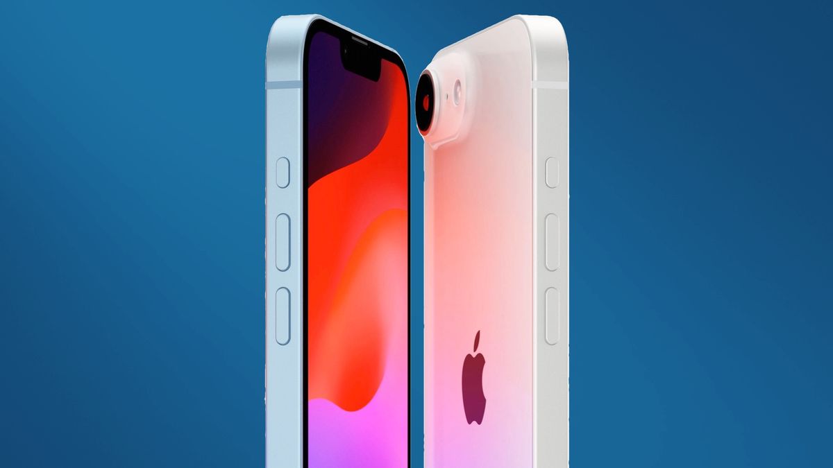 Futuristic digital artwork of the upcoming iPhone SE 4 showcasing its sleek design and advanced features.