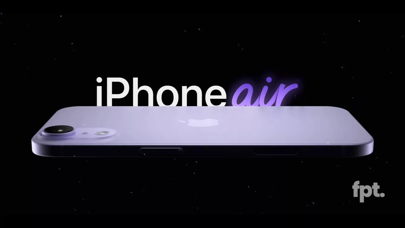 Artistic illustration of the iPhone 17 Air featuring ultra-slim design and 12 GB RAM, surrounded by a modern and futuristic backdrop.
