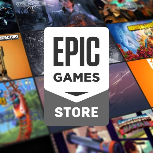 A modern and aesthetic visual representation of the Epic Games Store 2024 review report, featuring futuristic design elements and vibrant colors.