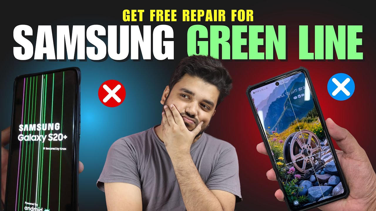 High-quality graphic depicting the Samsung green line issue on Galaxy models, showcasing a modern tech aesthetic.