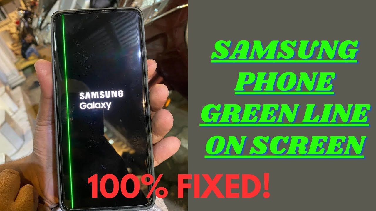 Illustration depicting Samsung Galaxy Green Line Issue with a modern tech design.