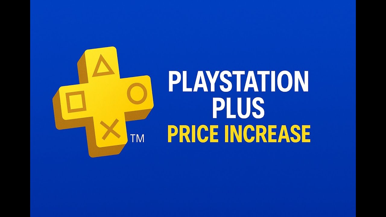 Modern graphic design showcasing the 55% price increase of Playstation Plus subscription.